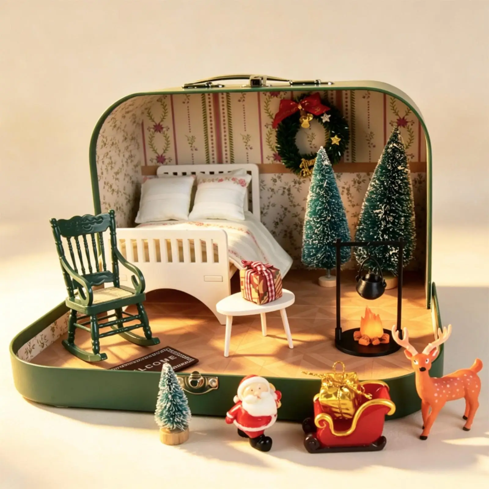 Suitcase Dollhouse Christmas-Themed Doll Travel Case Child-Friendly