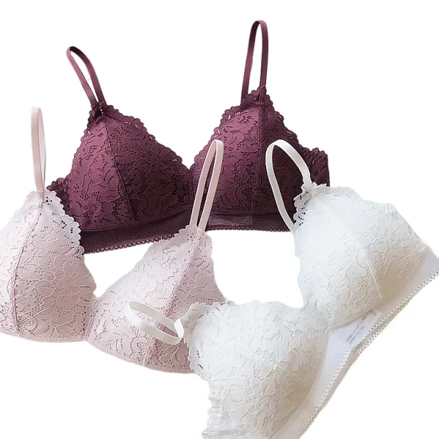 

KUCLUT triangular cup wire free comfortable lace sexy women Bralette set thin small sleepwear female underwear bra and panty