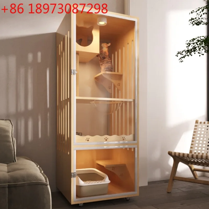 

Solid wood cat cage villa indoor independent cat litter box double room pet