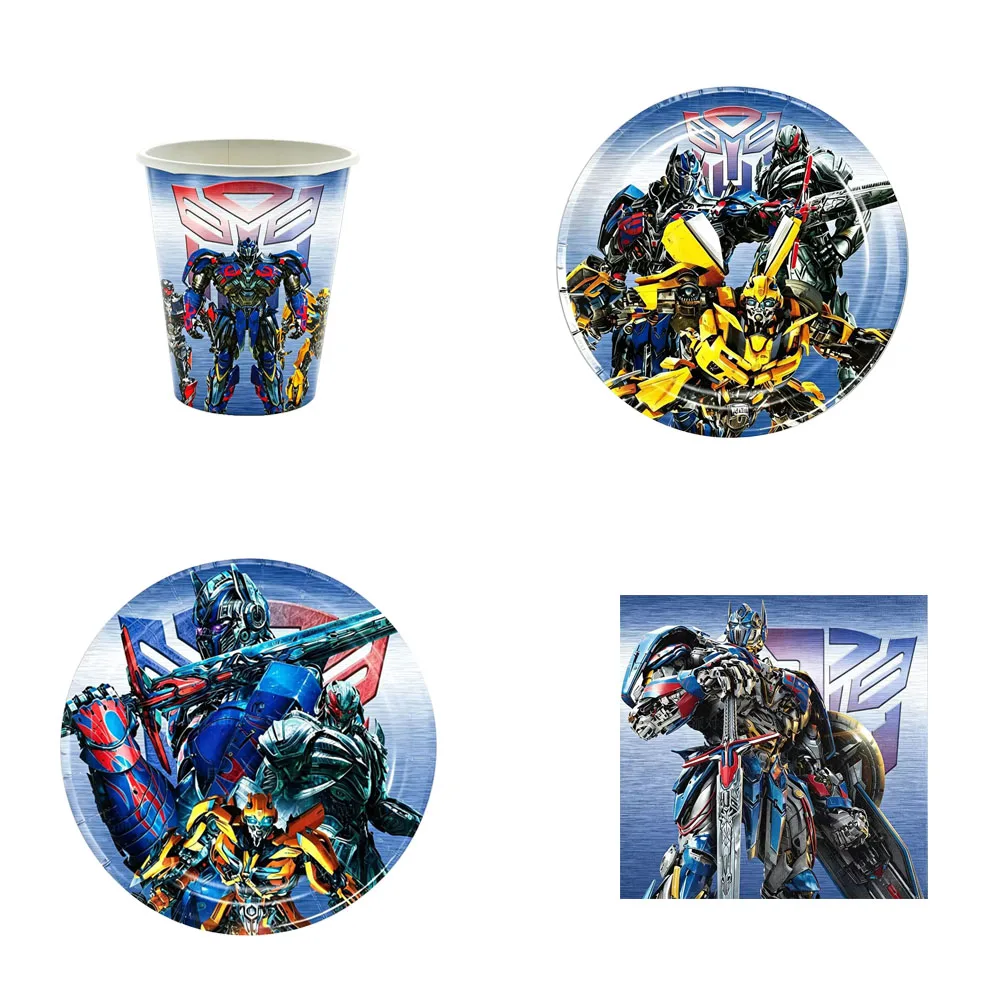 New Transformation Robot Birthday Party Decor Disposable Plate Tablecloth Backdrop Shape Shifting Baby Shower Party Supplies