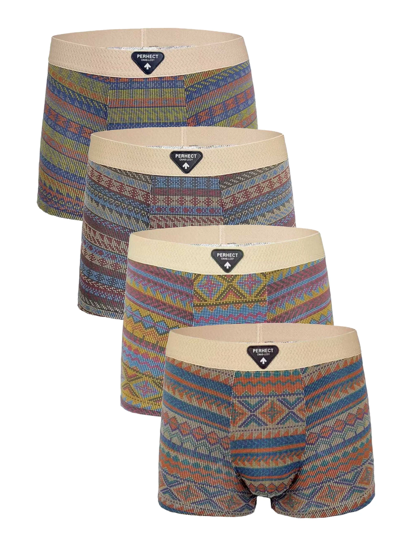 

4PCS Men's ethnic-style flat-leg pants, made of retro colored fabric, skin-friendly and sweat-proof men's underwear