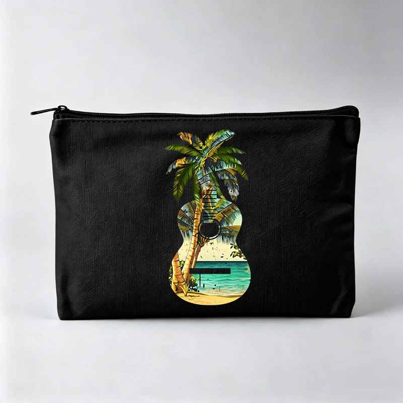 Women's Palm Tree & Beach Scene Makeup Bag, Tropical Graphic Cosmetic Pouch for Daily Use