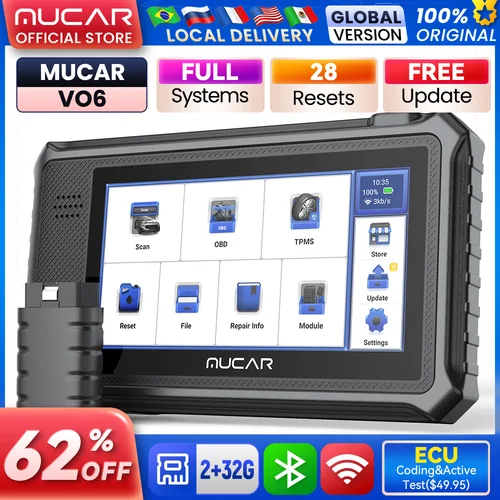 Herramientas de diagnóstico de coche MUCAR VO6, versión Global gratuita de por vida, sistema completo, 28 reinicio, escáner de herramienta de escaneo de Control bidireccional OBD2