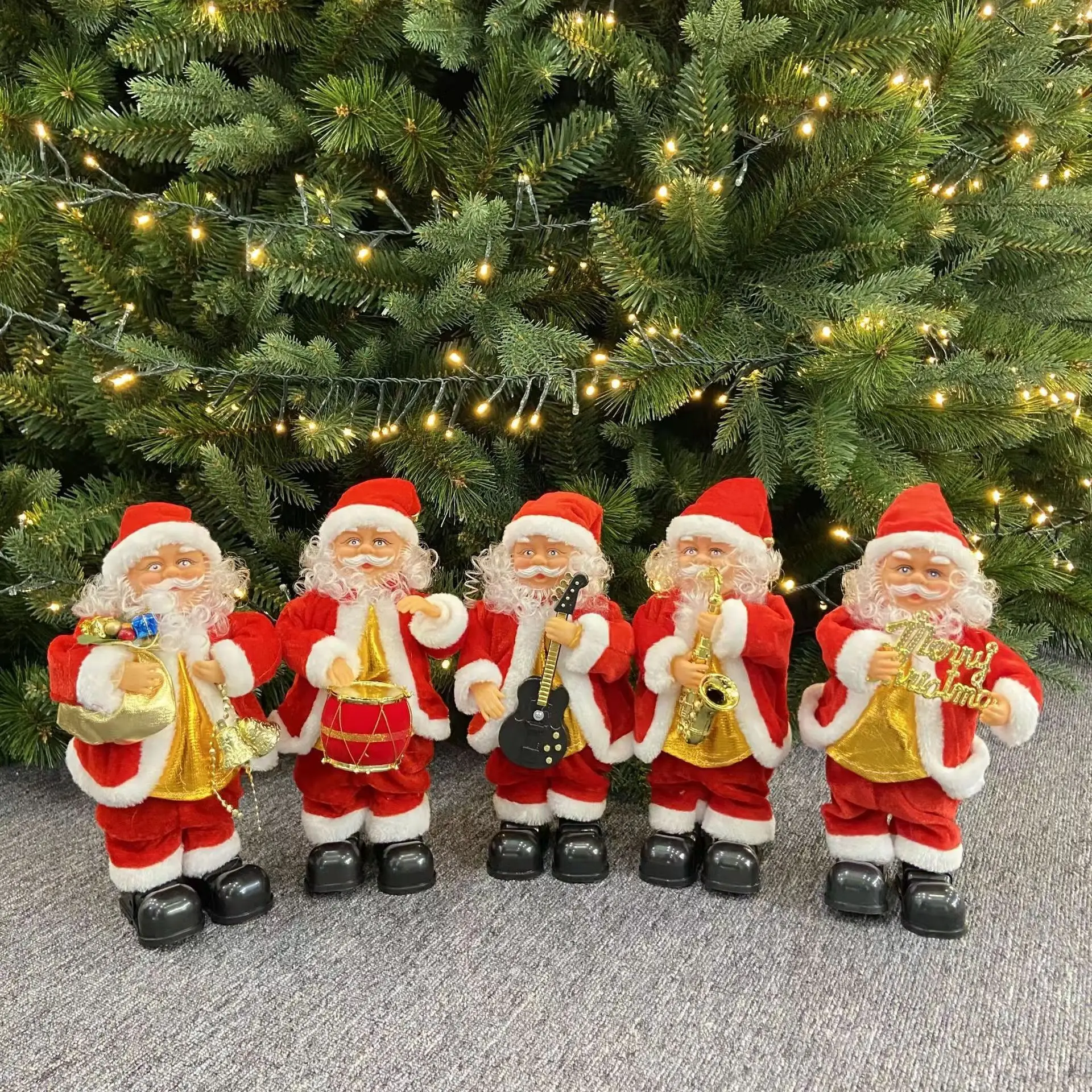 Christmas Electric Santa Claus Toys Kids Cartton Musical Instruments with Music Xmas Doll Decoration Gift for Children