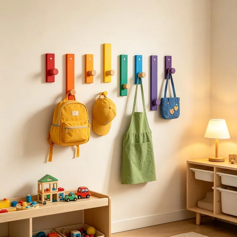 Solid Wood Hanging Hooks Entrance Hall Cute Colorful Wall Clothes Hanger Home Creative Minimalist Keys Hanger Interior Decor