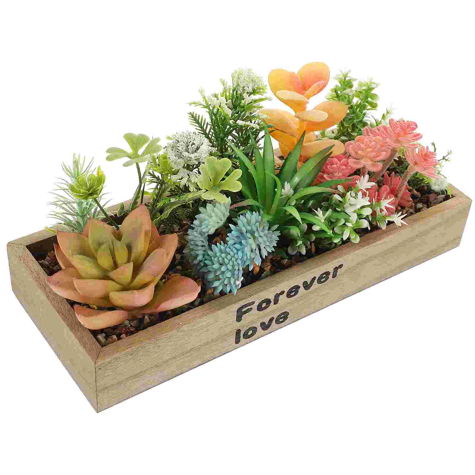 

Artificial Wooden Box Potted Plant Office Desk Decor Fake Bonsai Plastic nament Succulent Pots Simulation Green Plants Realistic