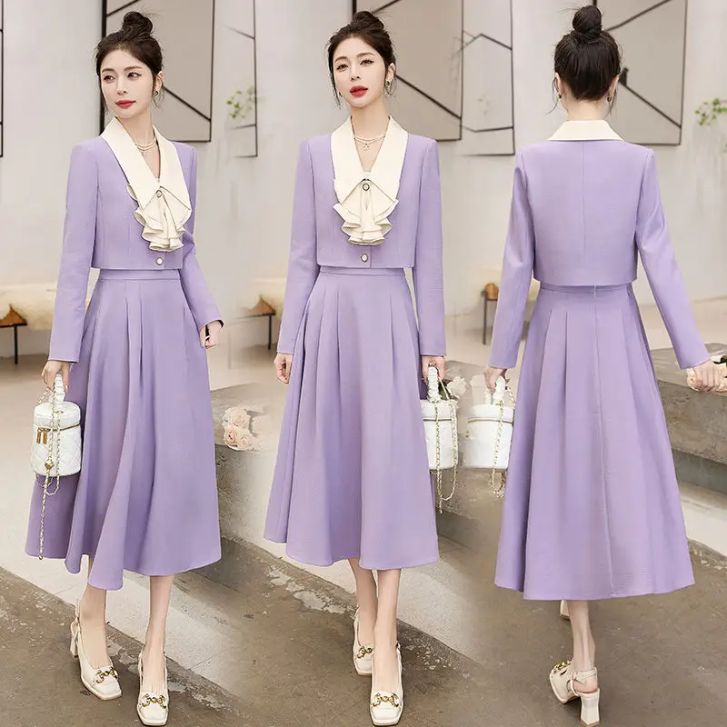 Xiaoxiangfeng-conjunto de duas peças para mulheres, jaquetas curtas, cintura alta, meia saia, moda coreana, elegante, primavera, outono, 2023