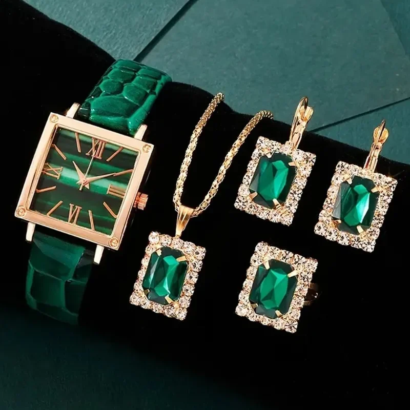 

5 шт./компл. новые винтажные женские кварцевые часы с римским прямоугольником и маленьким циферблатом, элегантные женские наручные часы, подарки