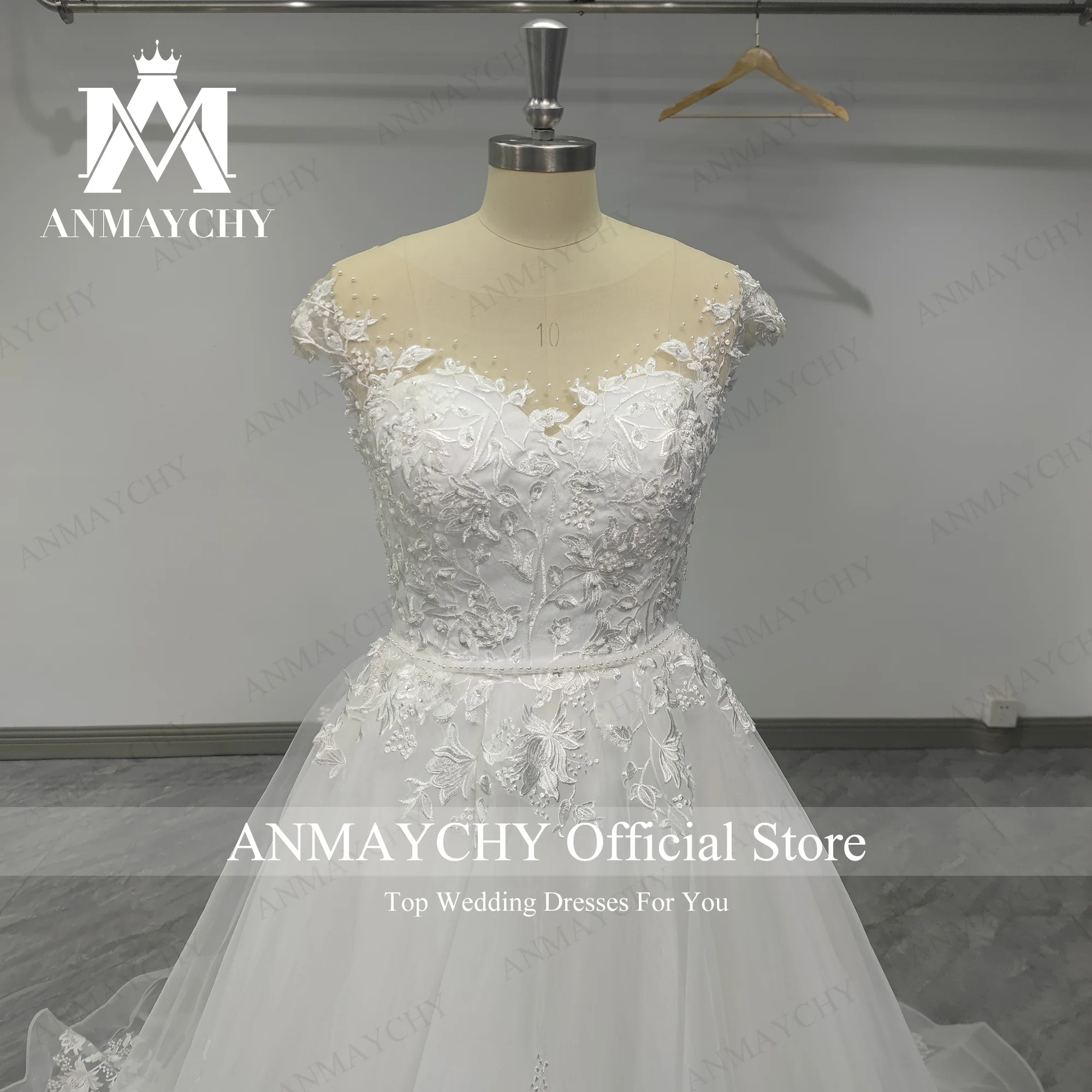 ANMAYCHY A-Line Wedding Dresses For Women 2023 Vintage Sweetheart Short Sleeve Appliques Beading Wedding Gown Vestidos De Novia