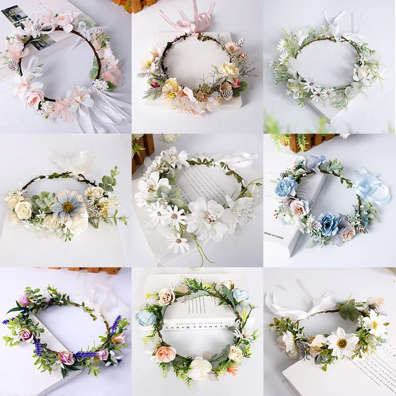 19cm Wreath Ladies Flower Headband Garland Crown Flower Wedding Garland Wedding Party Supplies Gifts Decorations