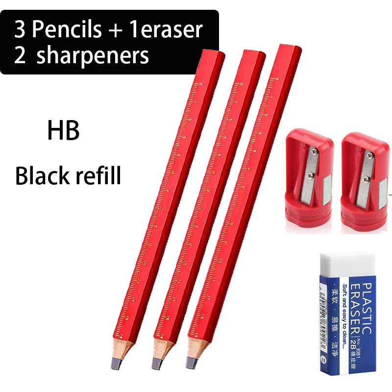 JOMPENS Anti-Slip Houten Potlood Millimeterschaal Professionele Kwaliteit Houtbewerking HB Potlood Zwart HB Lood Platte Octagon Tekening