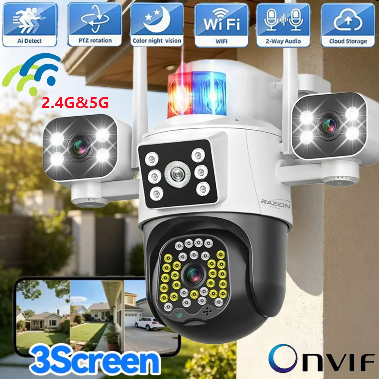 RZ380 15MP PTZ WIFI Network Camera Security Protection Outdoor IP66 Waterproof 2.4G&5G Dual-band Cameras Home Video Surveillance