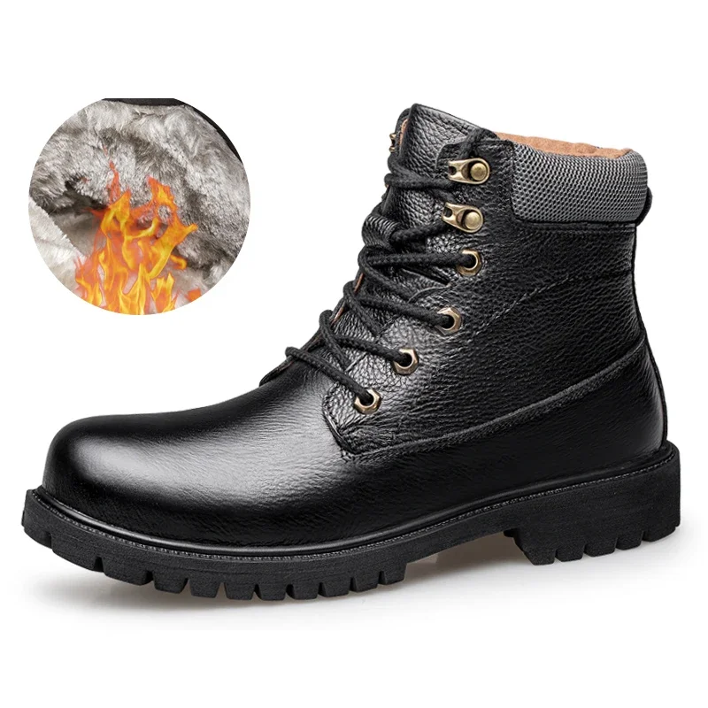 men's waterproof hiking boots keep warm hiking shoes winter furry snow boots high-top casual tooling shoes