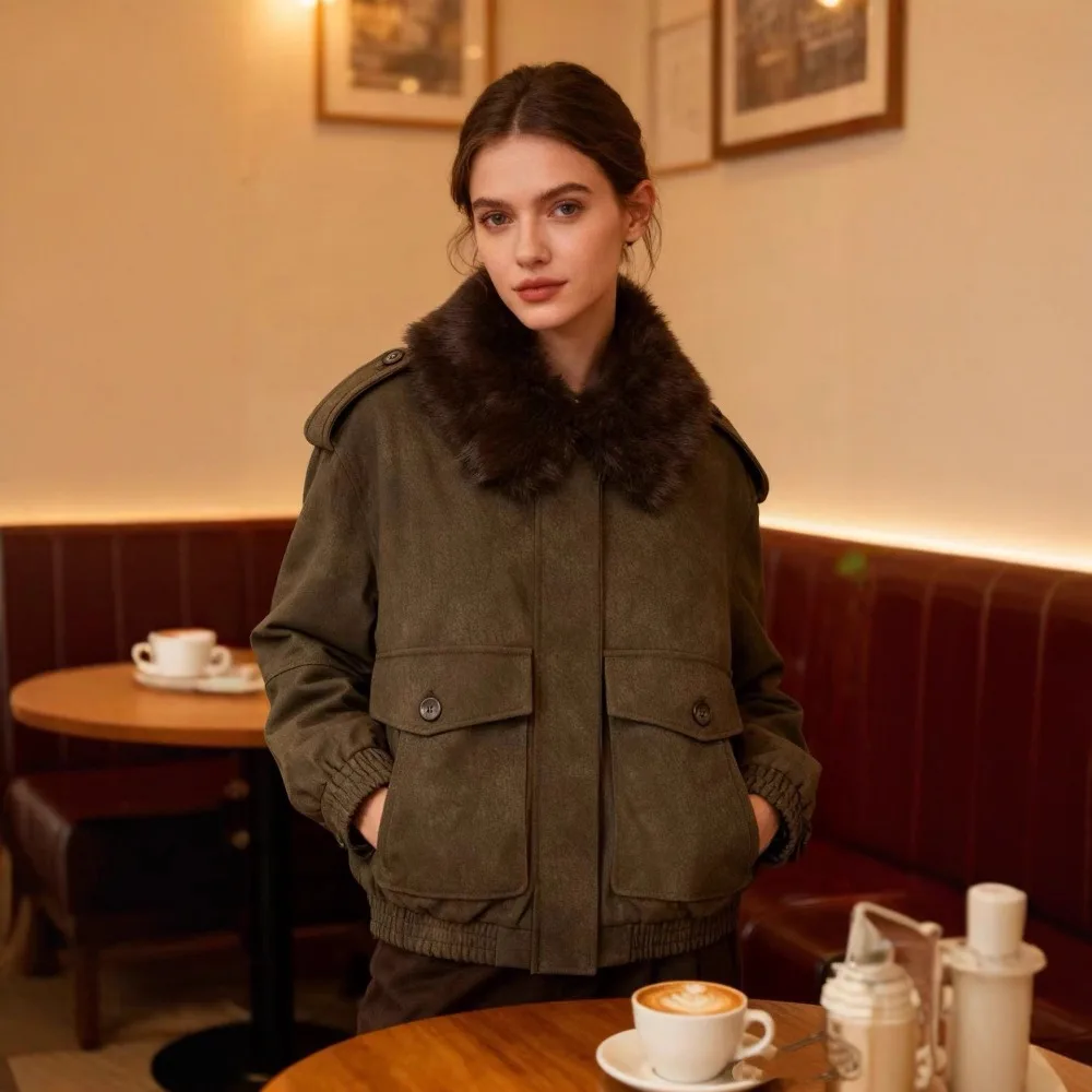 

Куртки в европейском и американском стиле для женщин. Простые повседневные замшевые дизайнерские пальто. Модные и простые осенние и зимние пальто.