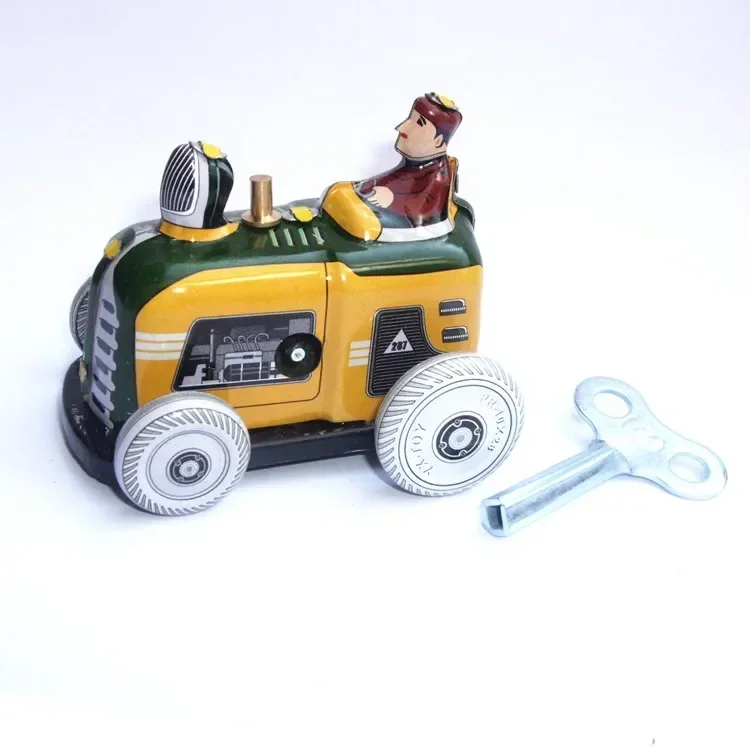 

[Funny] Adult Collection Retro Wind up toy Metal Tin Agricultural machinery tractor car Mechanical toy Clockwork toy figure gift