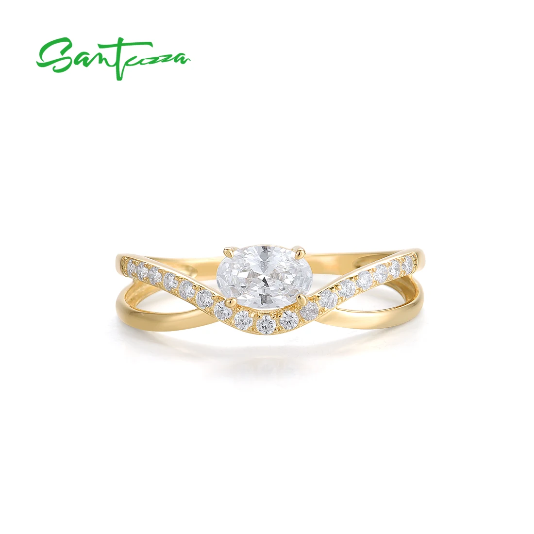 SANTUZZA Authentic 925 Sterling Silver Rings For Women Sparkling White Cubic Zirconia Simple Daily Wear Wedding Fine Jewelry