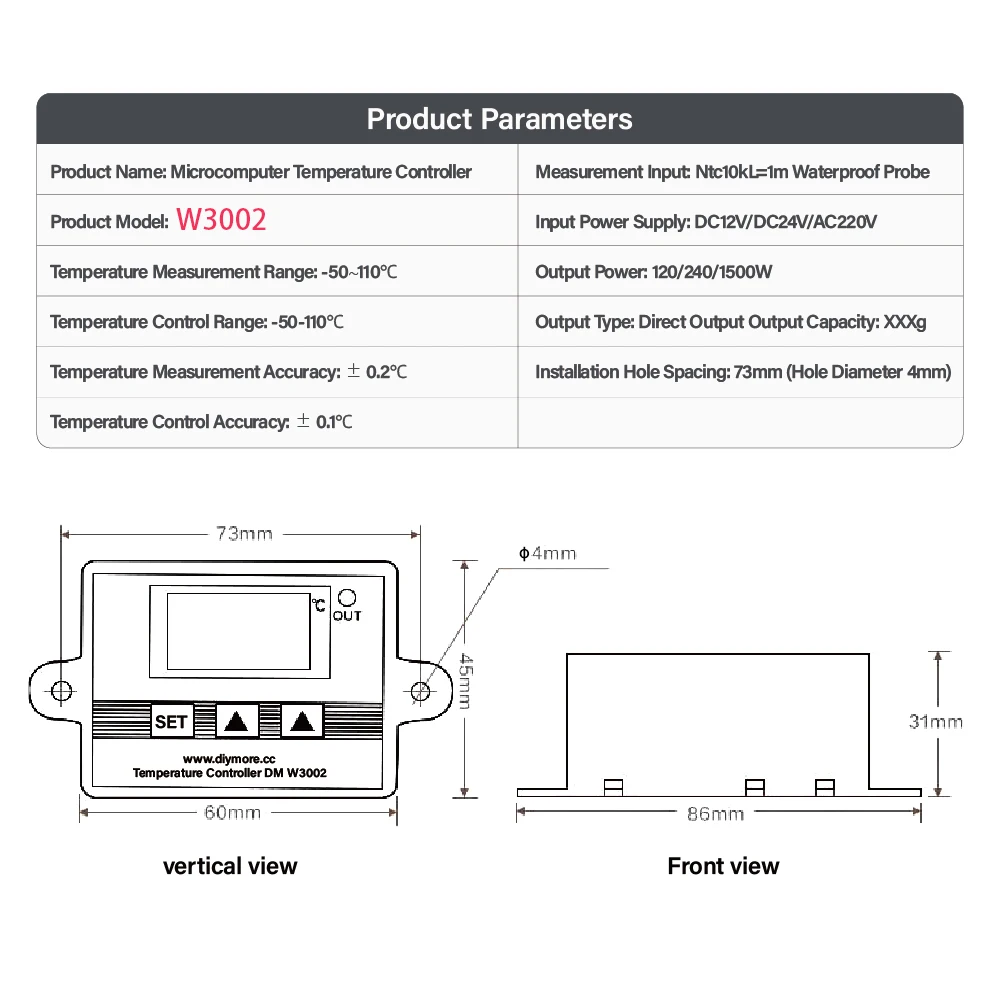 W3001 W3002 Digital Control Temperature Microcomputer Thermostat Switch Thermometer New Thermoregulator DC12/24 AC110-220V