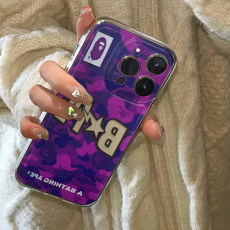 Purple Camouflage Monkeys Phone Cases For iPhone 16 15 14 13 12 11Pro Max 7 8 Plus XR XS MAX Y2K Transparent Back Cover