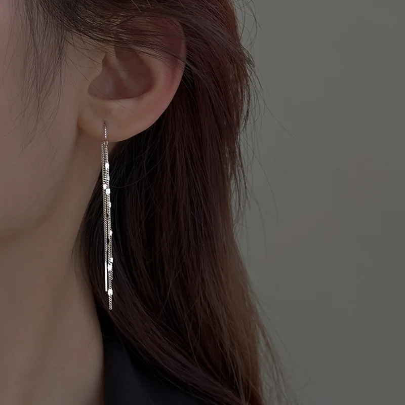 925 Silver Plated Tassel Long Chain Drop Earring For Women Girls Party Wedding Jewelry Gifts eh2167