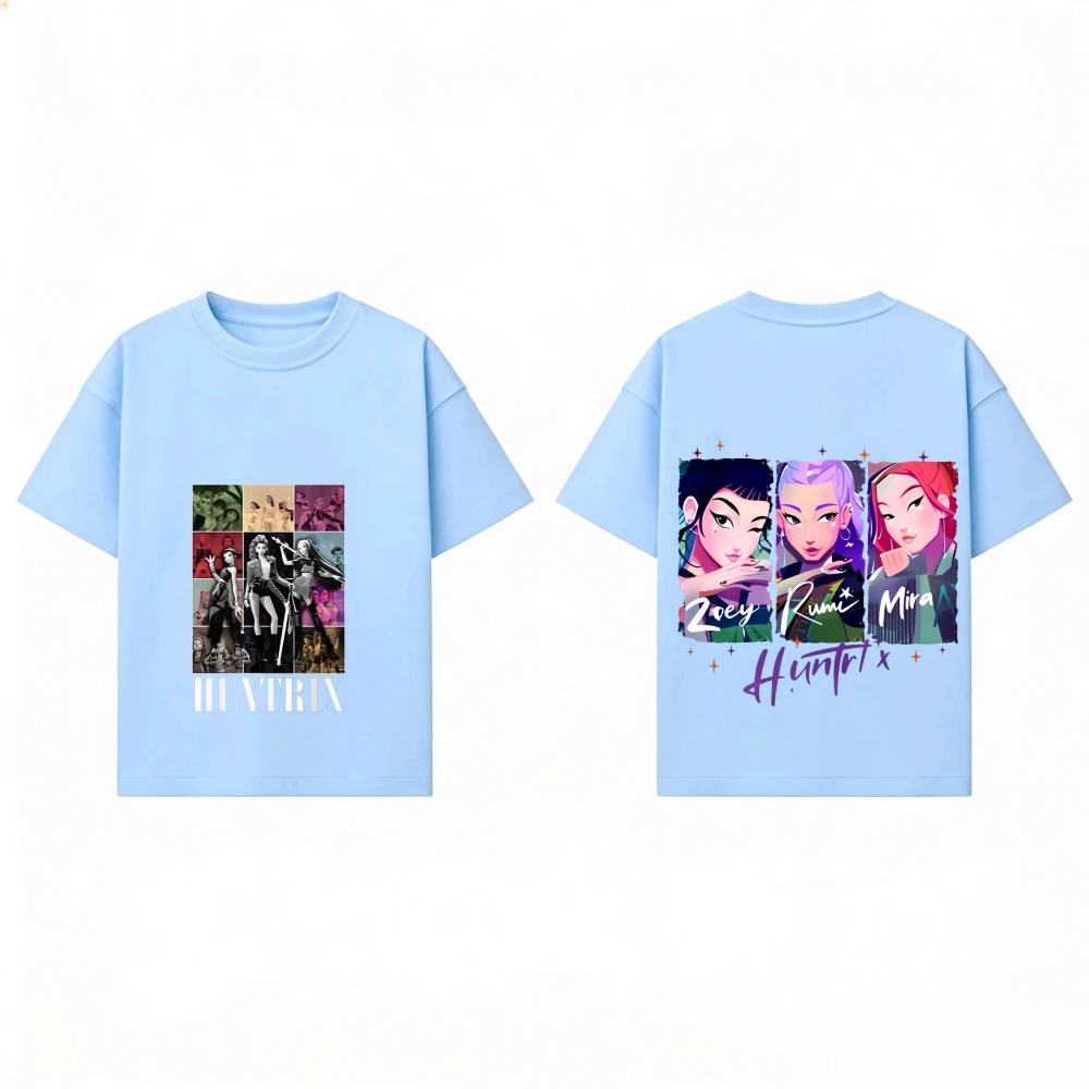 الرضع بنين بنات ملابس Huntrix KPOP شيطان الصيادين طباعة الاطفال قصيرة الأكمام بلايز الرياضة ملابس يومية 2025 الصيف قصيرة الأكمام تيز