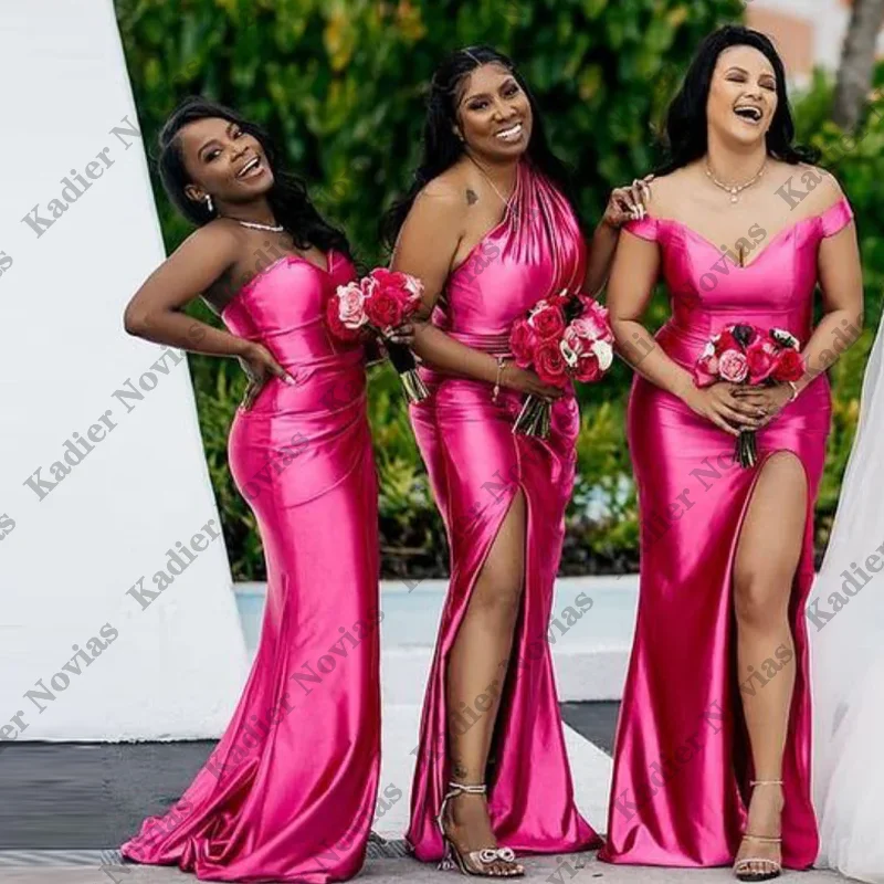 

Ярко-розовое платье подружки невесты Милое вечернее платье для выпускного вечера Корсет сзади Свадебное платье Атласное элегантное платье по индивидуальному заказу