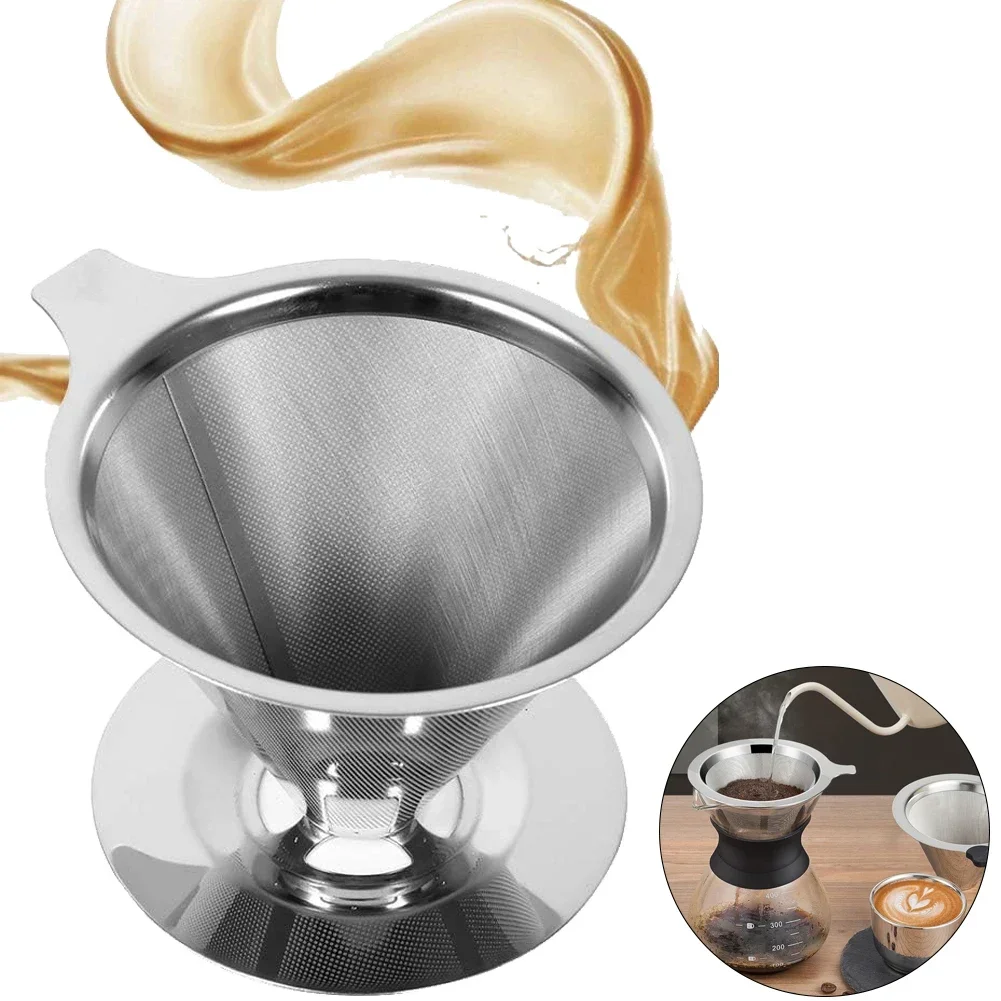 Stainless Steel Coffee Filters Reusable Double Layer Pour Over Filters  Coffees Drip  Mesh  Kitchen Gadgets Tea Filter Basket