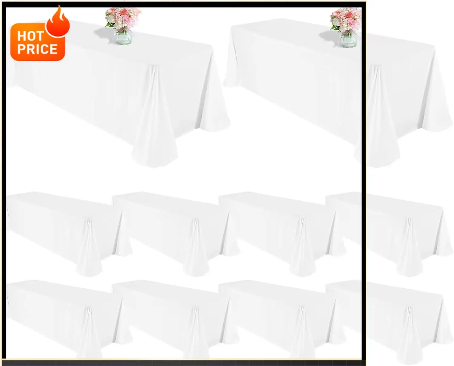 

Bestseller10 Pack Polyester Tablecloths, White 90 x 156 Inch Polyester Table Cloth for 8 Foot Rectangle Tables, Stain and Wrinkl