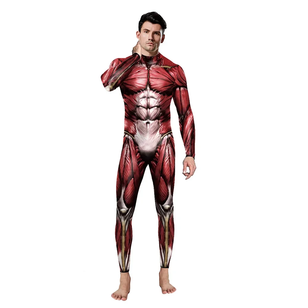 Halloween Novelty Costume Men's Women's Bodysuit Suit Boys Girls Red Human Muscle Print Tight Jumpsuit Unisex Tracksuit Zentai