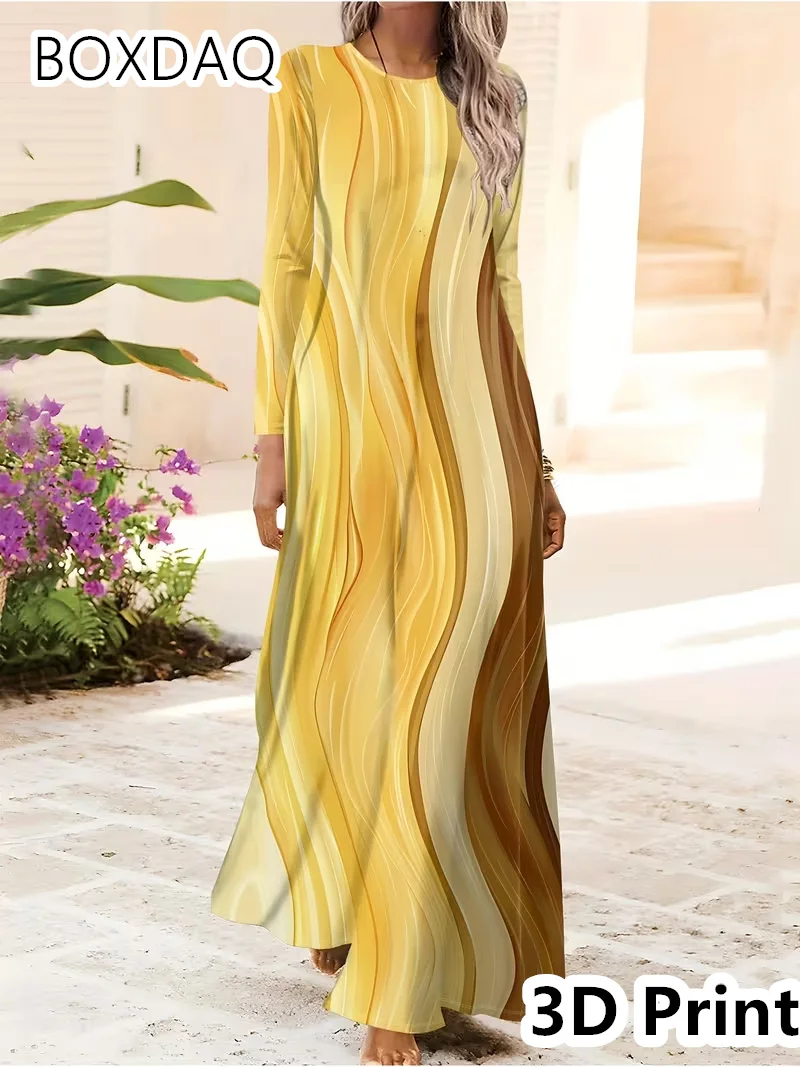 Autumn Winter Women Dress Robe Elegant Red Leaf Print Long Dress Street Casual Long Sleeve O-Neck Loose Hem Maxi Dress Vestidos