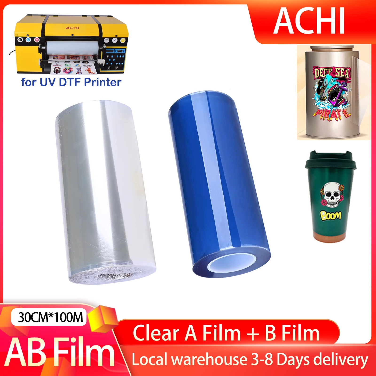 100M UV DTF AB Film Clear A Film 30CM*100M for UV DTF Printer for Transfer Metal Glass Wood Plastic Acrylic Waterproof Sticker