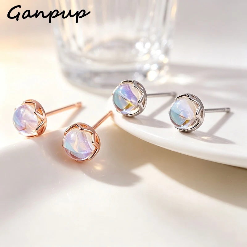 GANPUP Sweet Moonstone Crystal Ear Stud Piercing Earrings For Women Fashion New Earring Jewelry Gift Party Daily серьги