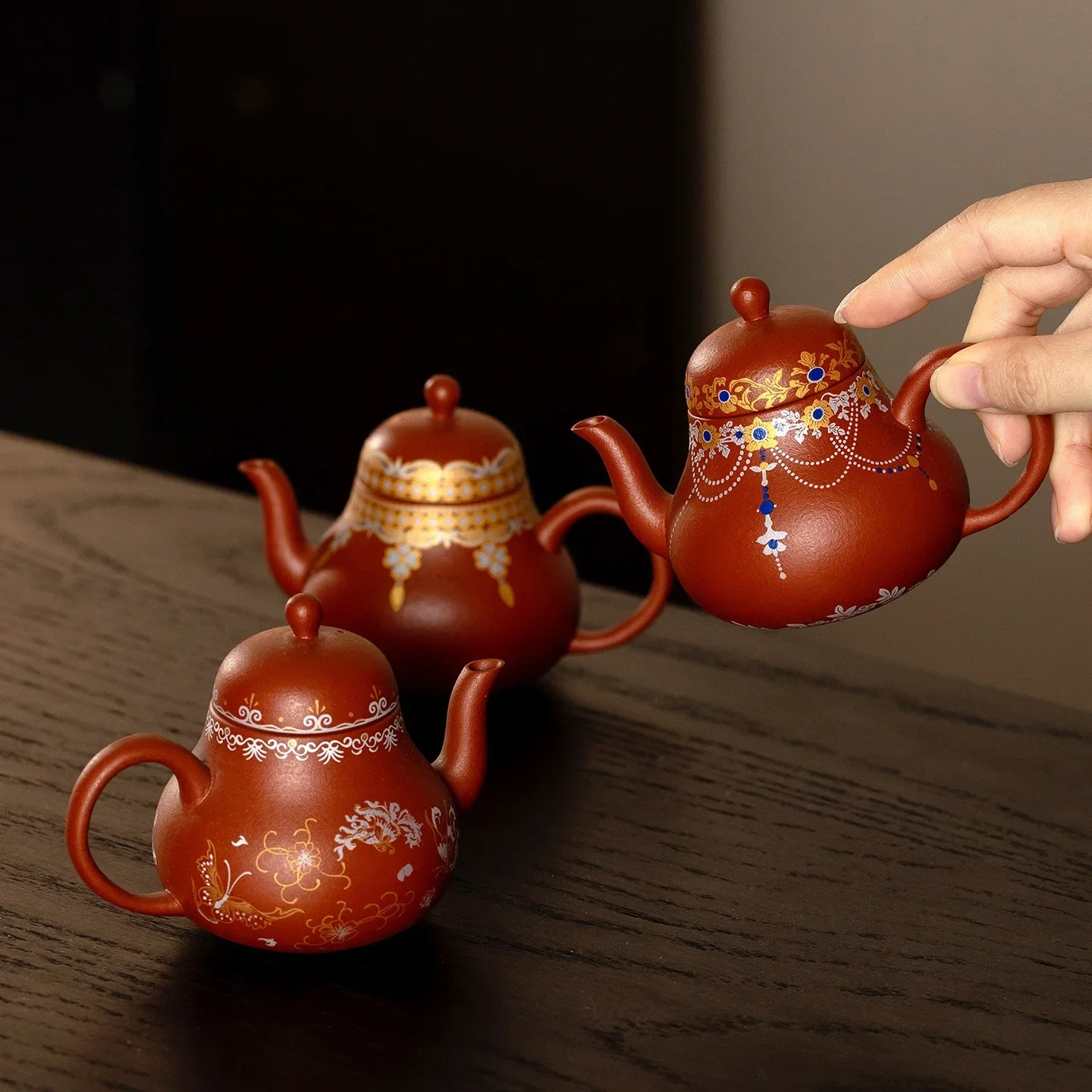 100ML Raw Ore Cinnabar Mud Purple Sand Brewing Teapot Kung Fu Tea Set Guofeng Bronzing Siting Pot Ball Hole Filter Small Teapot