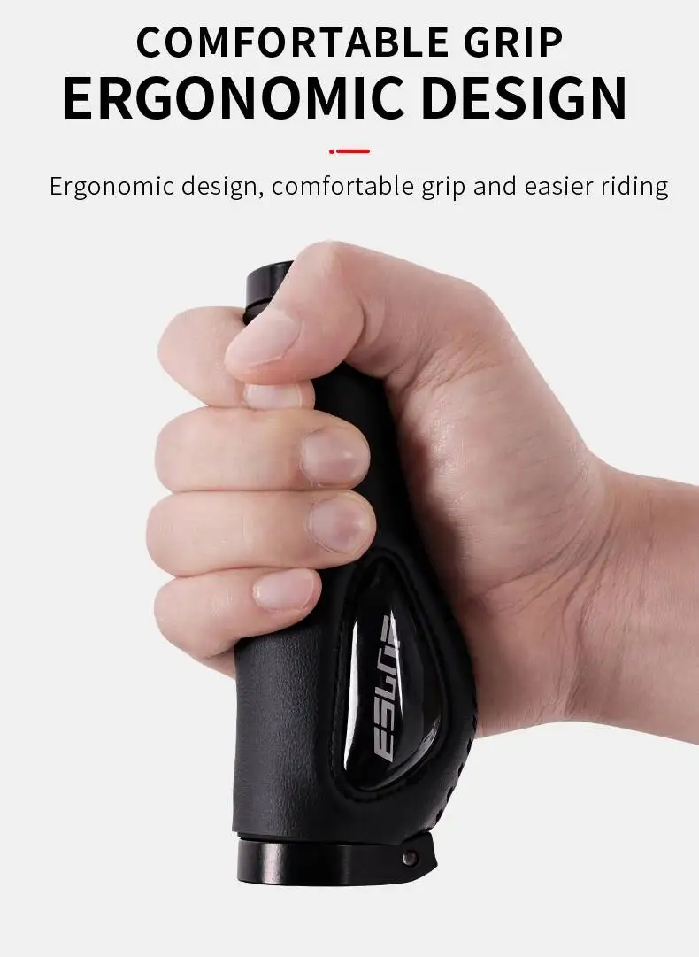 Leder-Fahrradlenkergriffe mit Stoßdämpfung, ergonomisch, rutschfest, weiches Silikon, für Mountainbikes (MTB) – Detail 5