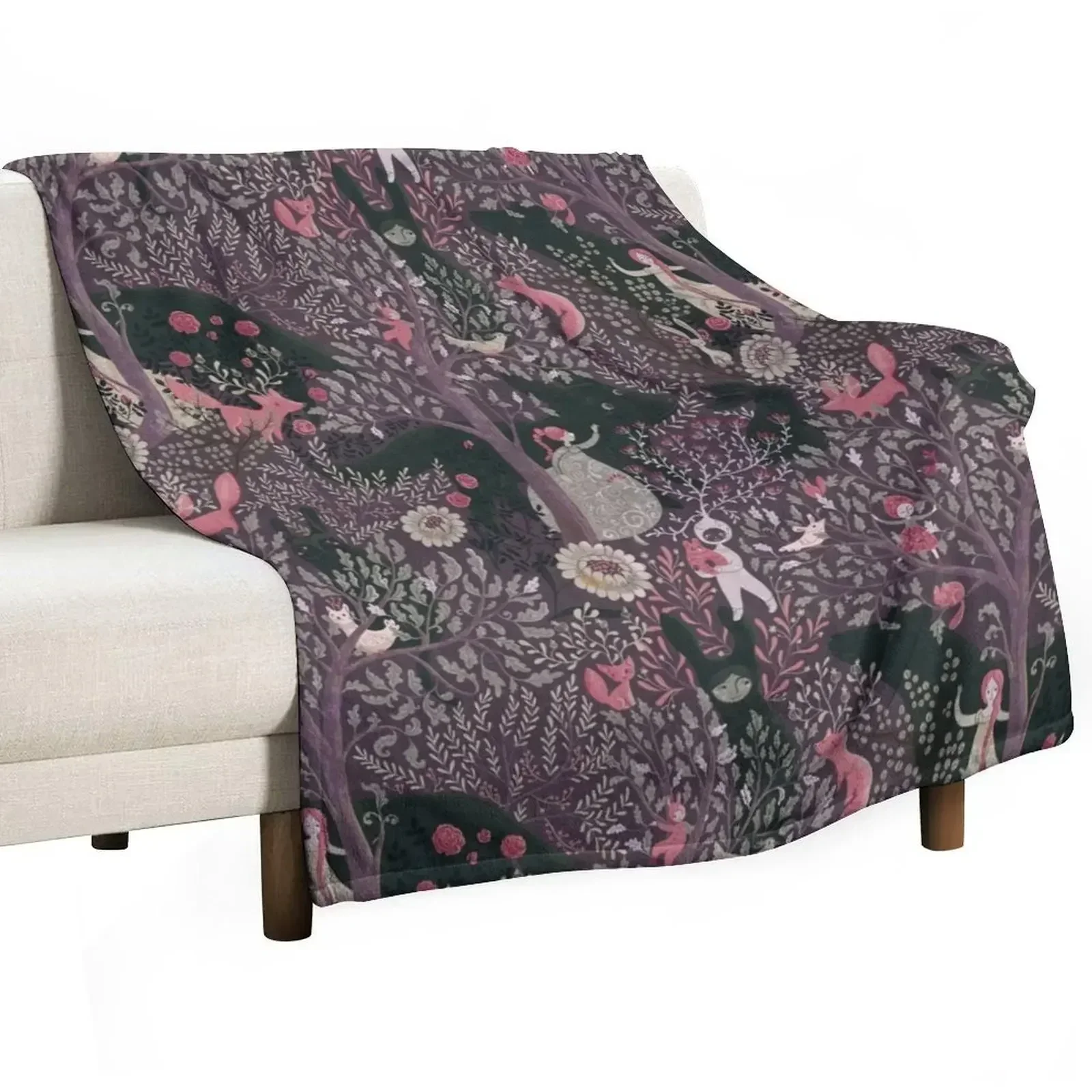 Whimsical Wonderland in purple Throw Blanket Extra Large Throw Softest Custom wednesday Retros halloween Blankets
