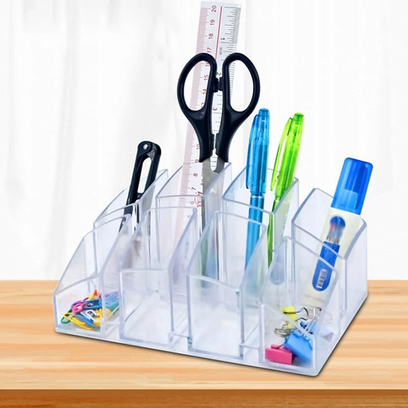 Acrylic Desk Organizer Clear Pen Holder Makeup Brush Multi-Functional Display Office Organization Storage Box