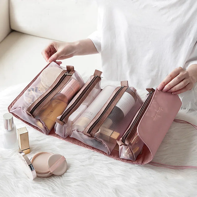 4 in 1 Detachable Makeup Bag Portable Large Capacity Foldable Travel Cosmetic Organizer Toiletry Storage with Handle
