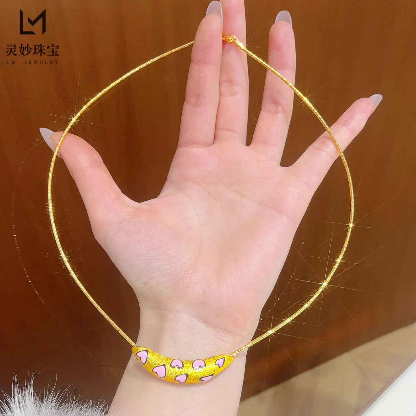 Leopard Print Crescent Tube Collar Women's 24K Gold AU999 - Premium gold leopard collar,stylish design for shopping & gatherings