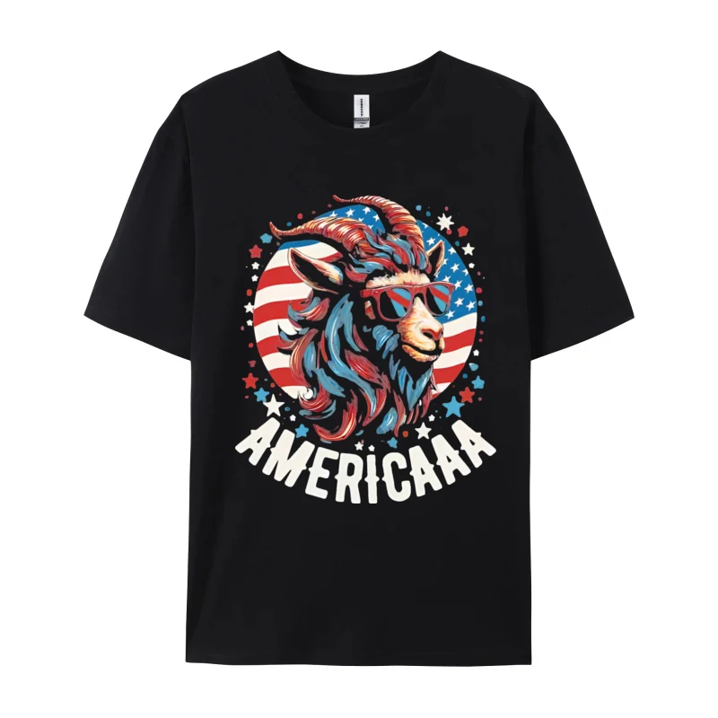 Goat 4th Of July Goat American T-Shirt Funny Patriotic Fashionable Design Tshirts Cotton Man Tops Shirt Printed On