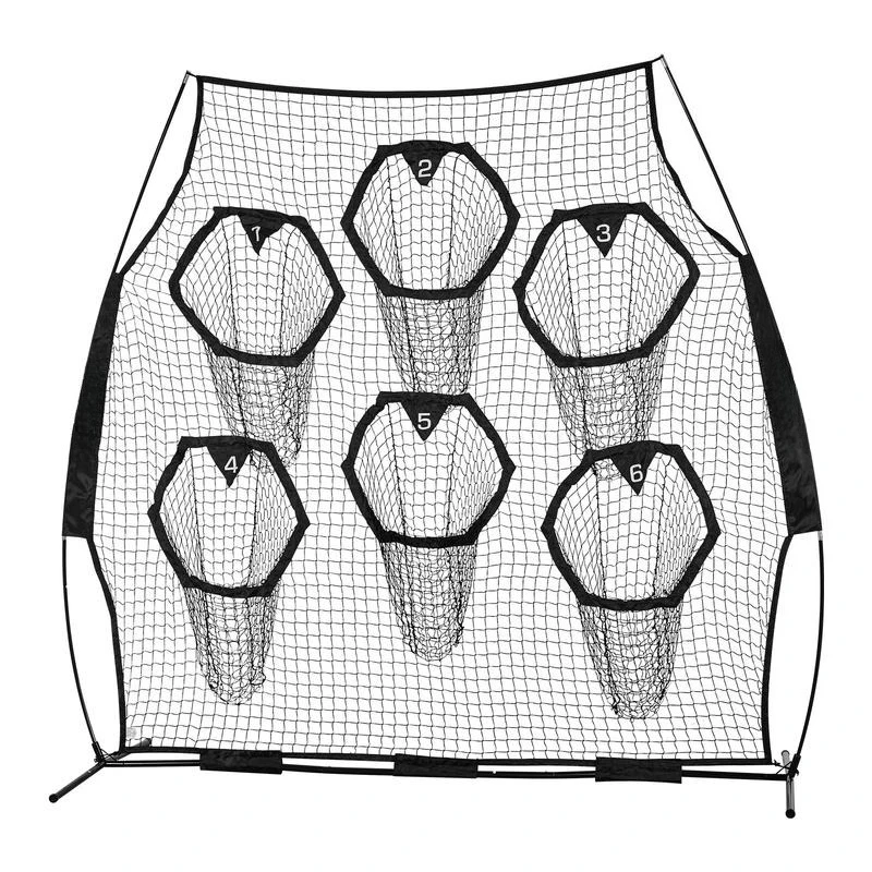 

8 x 8 ft Football Trainer Throwing Net, Training Throwing Target Practice Net with 6 Target Pockets, Knotless Net Includes Straps and Portable Carry Case, Improve QB Throwing Accuracy, Black