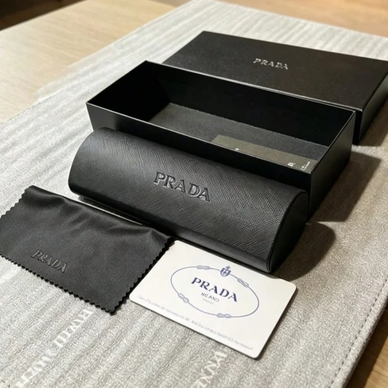 Prada Fashion Premium Glasses Case With Cleaning Cloth, Portable Eyeglasses Storage Box, Suitable For Regular Glasses Protect