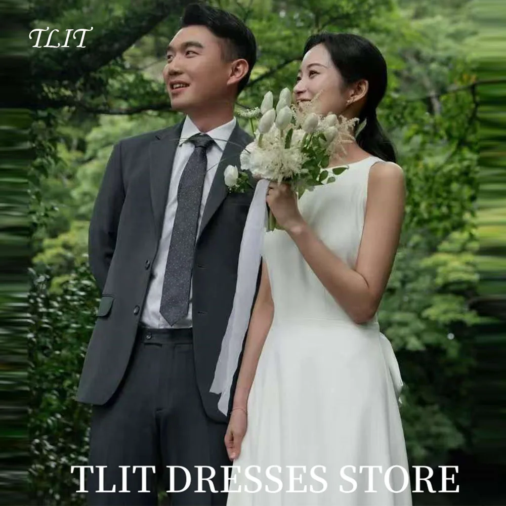 

TLIT Elegant White Mermaid Wedding Dress O-Neck Prom Gowns Korea Bridal Dress Photos Shoot Customized Sweep Train Gowns Bow