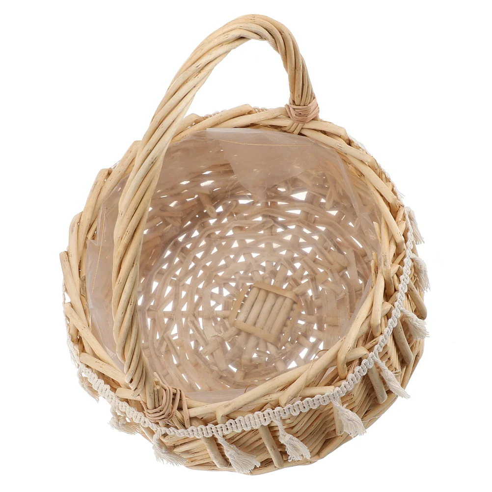 Eggs Tassel Woven Flower Basket Fringe Girl Rattan Festival Plant Containers Small