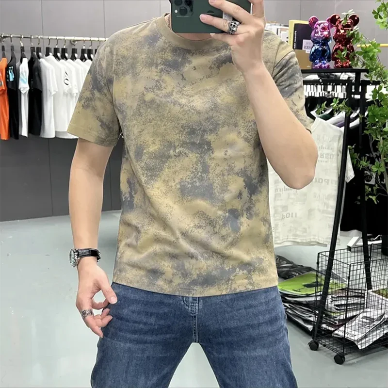 LIBIELIY Fashion O-Neck Printed Short Sleeve Tie Dye T-Shirts Men's Clothing 2025 Summer New Loose Casual Pullovers Tops Punk Te
