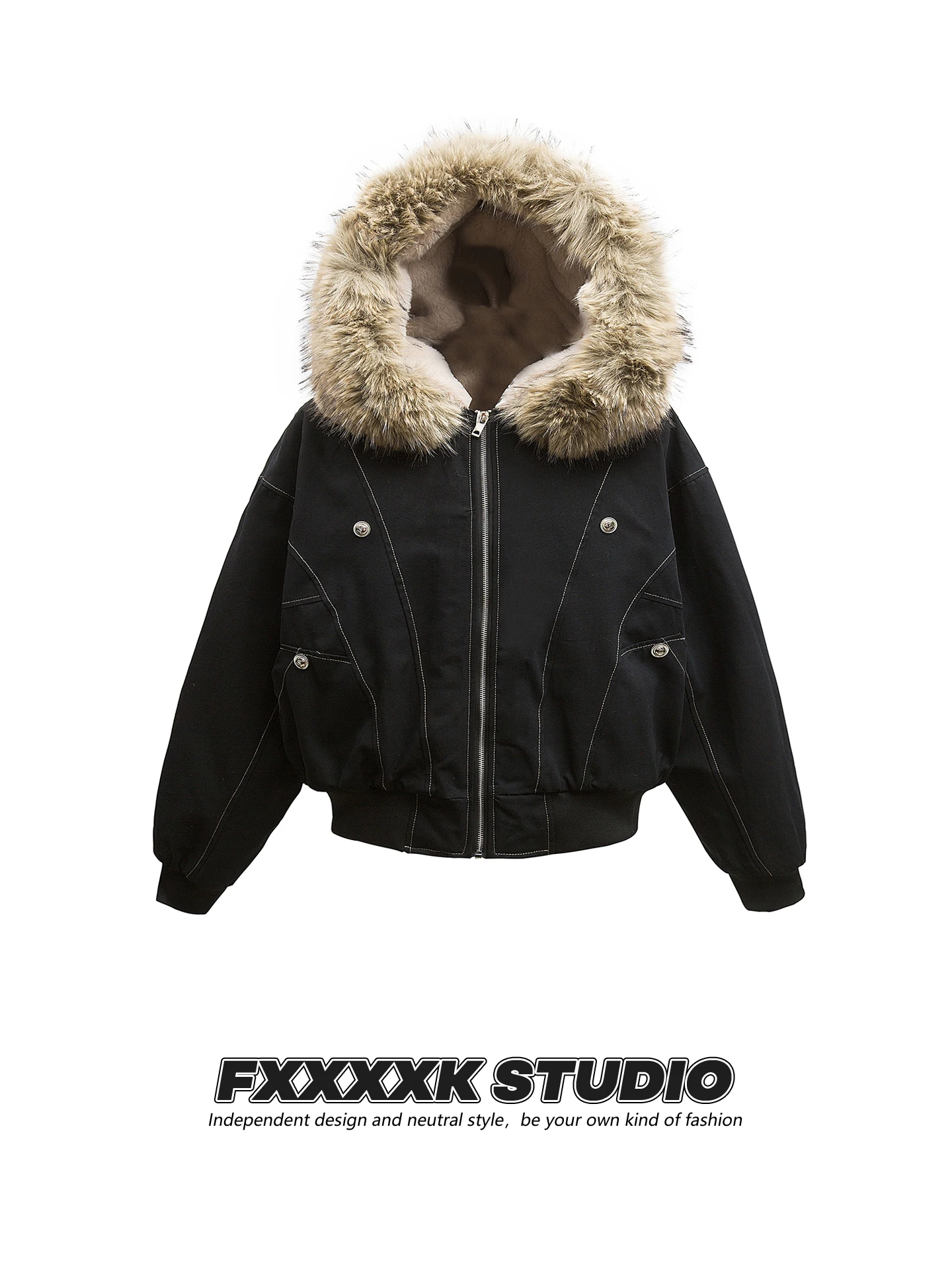 

Original FXK Retro American Trendy Brand Color Blo Thiened Fce Collar Mountain Eagle Cotton Jaet Youth Casual Wear