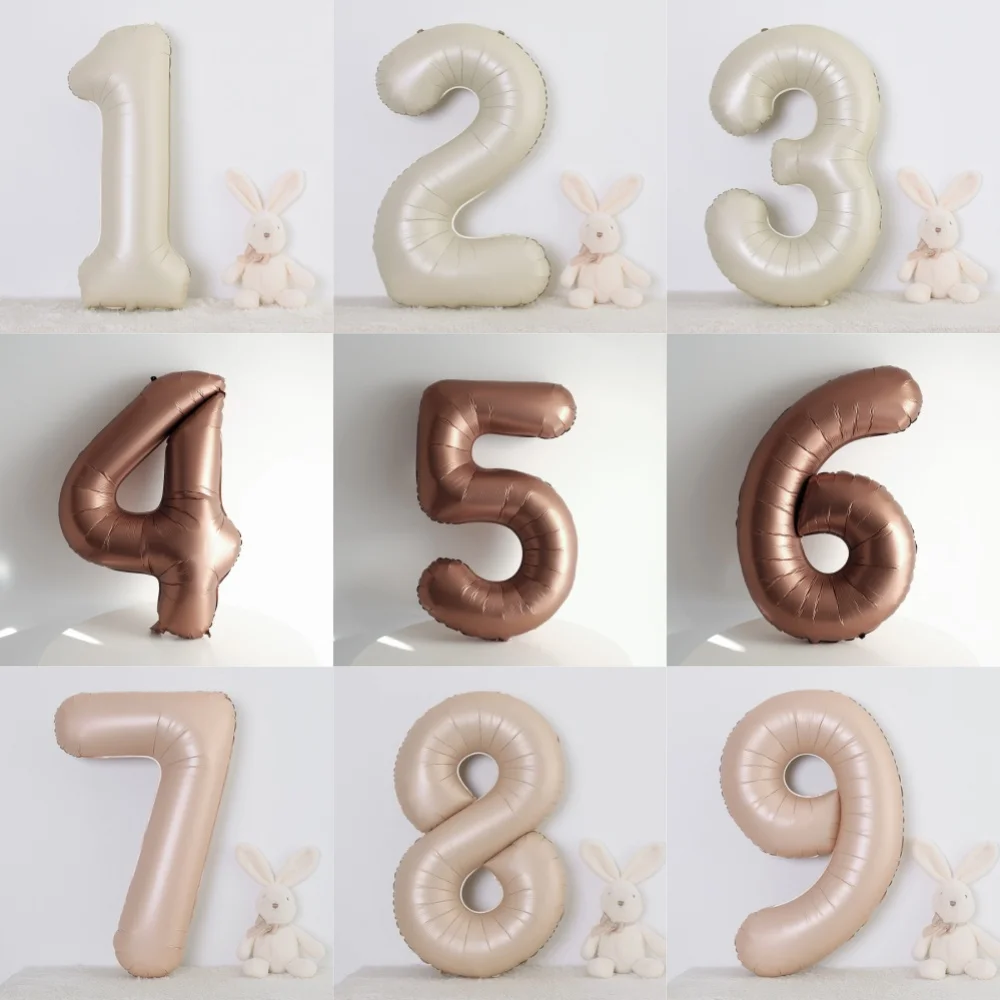 Large Digital Aluminum Film Balloon, INS Style, Cream Caramel Color, Birthday Party Photography Decoration, Boys and Girls, 40