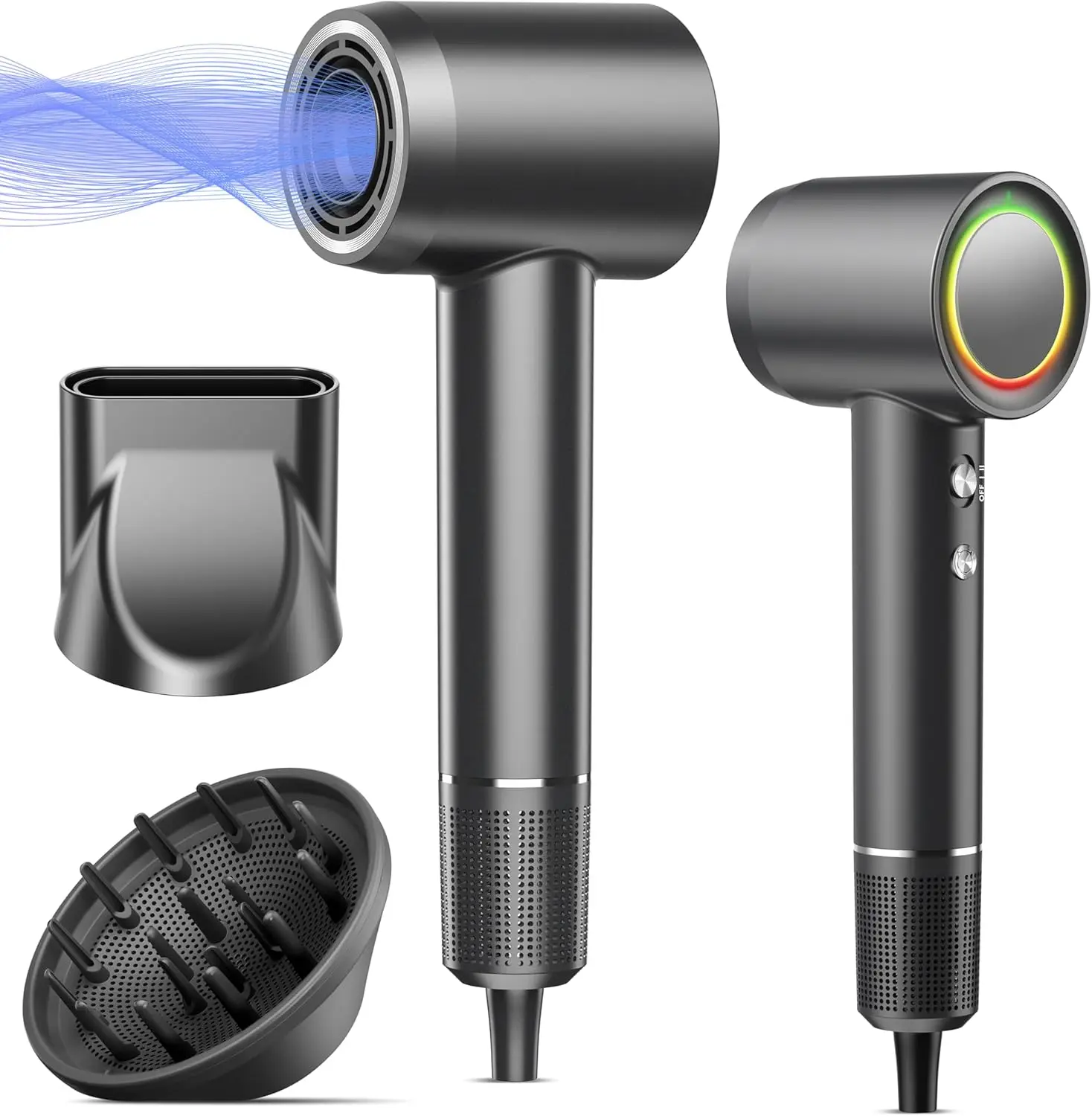 

Высокоскоростной ионный фен 160000 об/мин, 500 млн отрицательных ионов, контроль температуры и низкий уровень шума, быстрая сушка всех типов волос