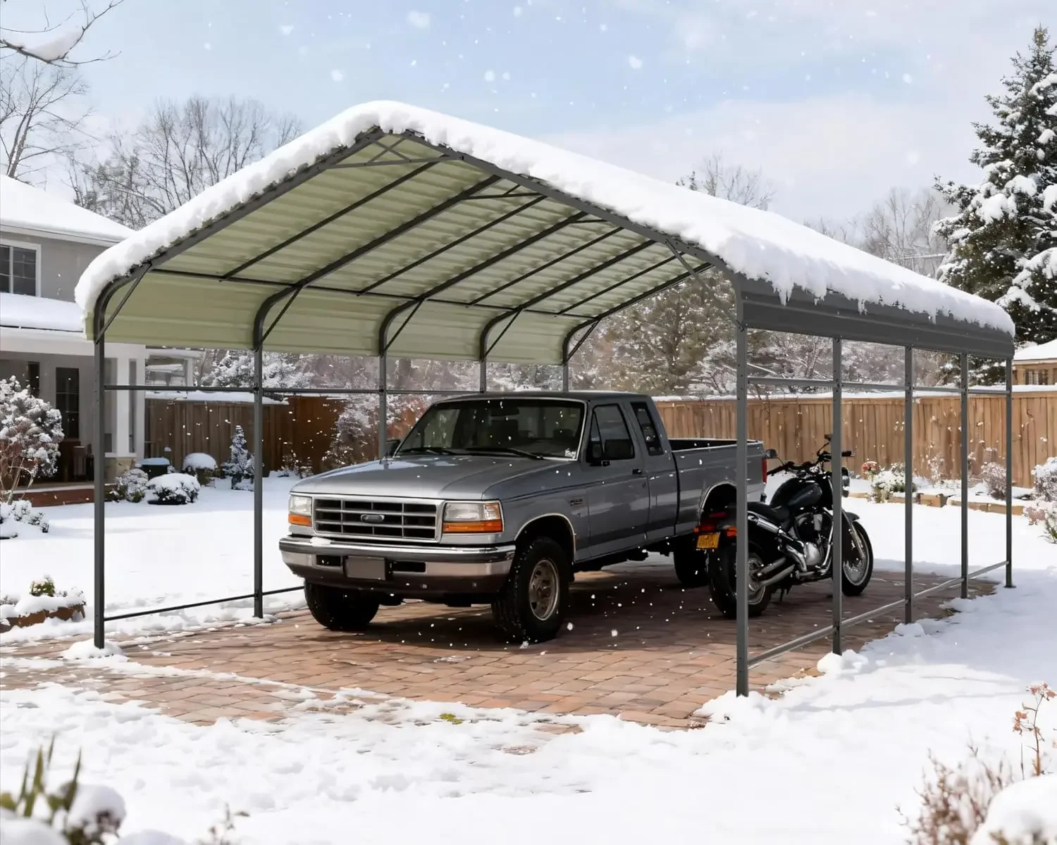 12x20FT Metal Round Carport with Side Support Rods, Deep Gray, Customized
