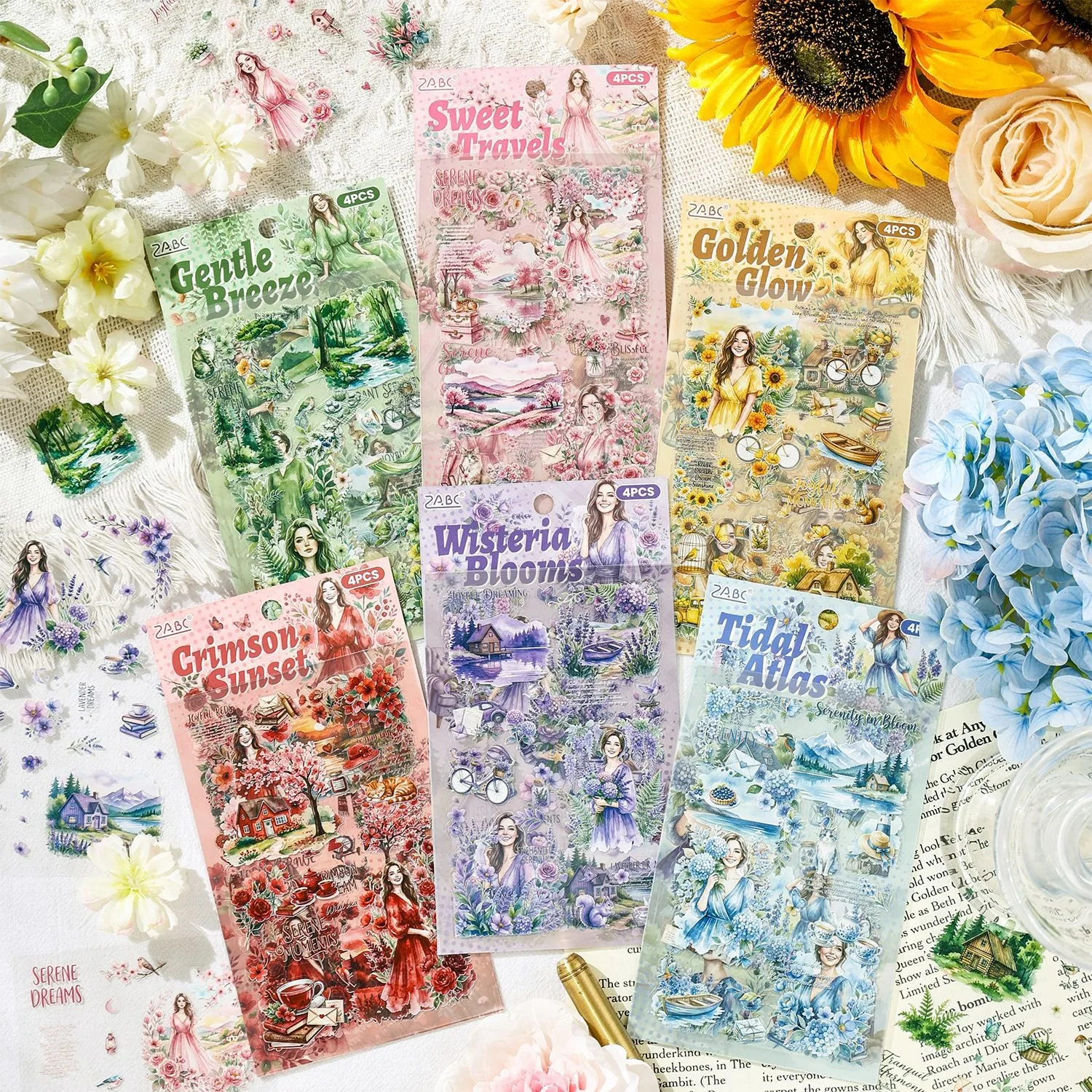 Floral Field Journey PET Stickers for Kids Journaling Cross Border Scrapbook Supplies
