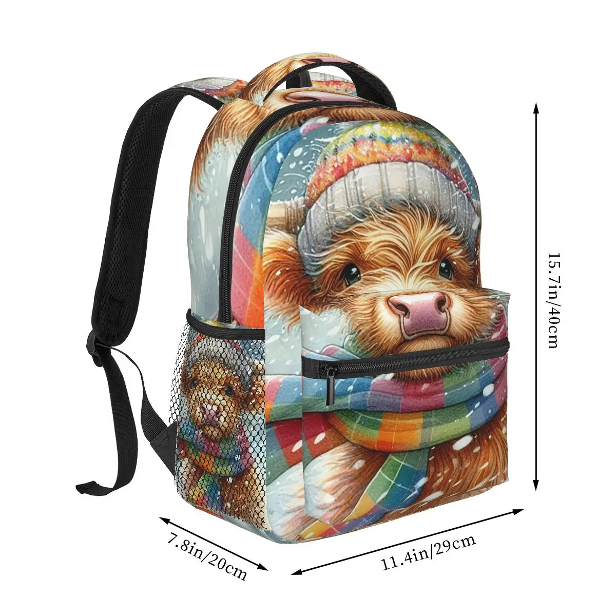 Highland Cow In The Snow Backpack Student Boys Girls BookBag Kids School Bag Computer Shoulder Bags for Men Women