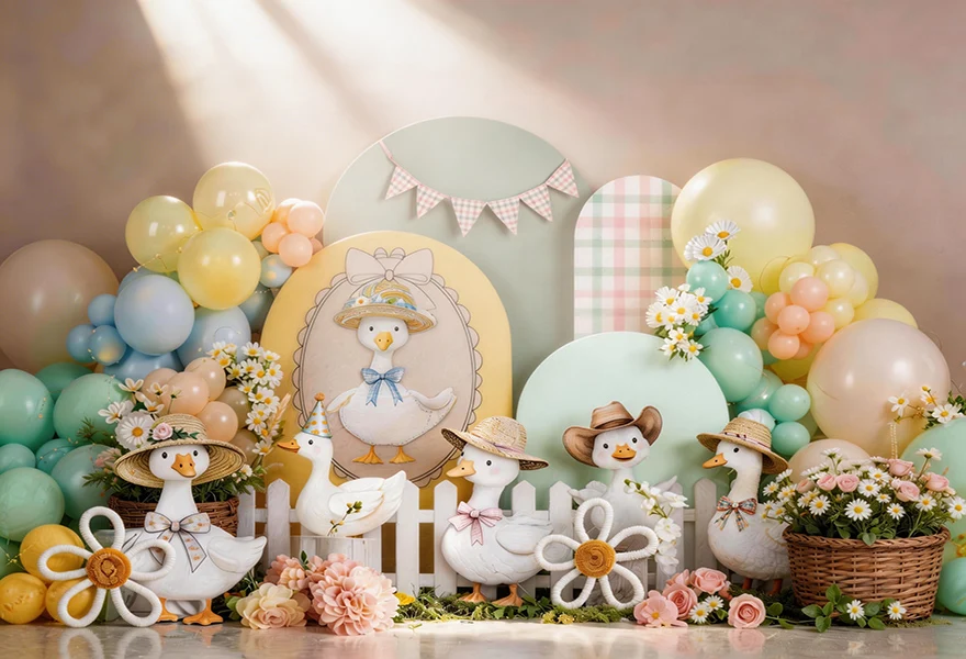 Goose Arch Balloons Backdrop Kids Cake Smash Props Birthday Photocall Props Child Baby Photography Background